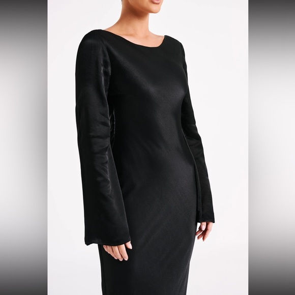 MESHKI BLACK SATIN DRESS - Picture 3 of 10